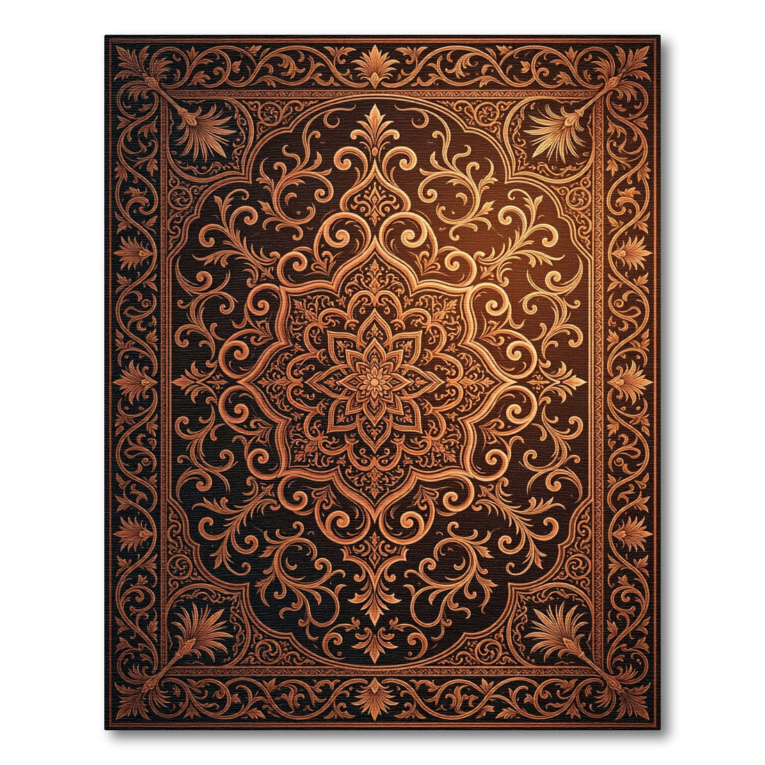 Ornate Golden Filigree Floral Medallion Rug