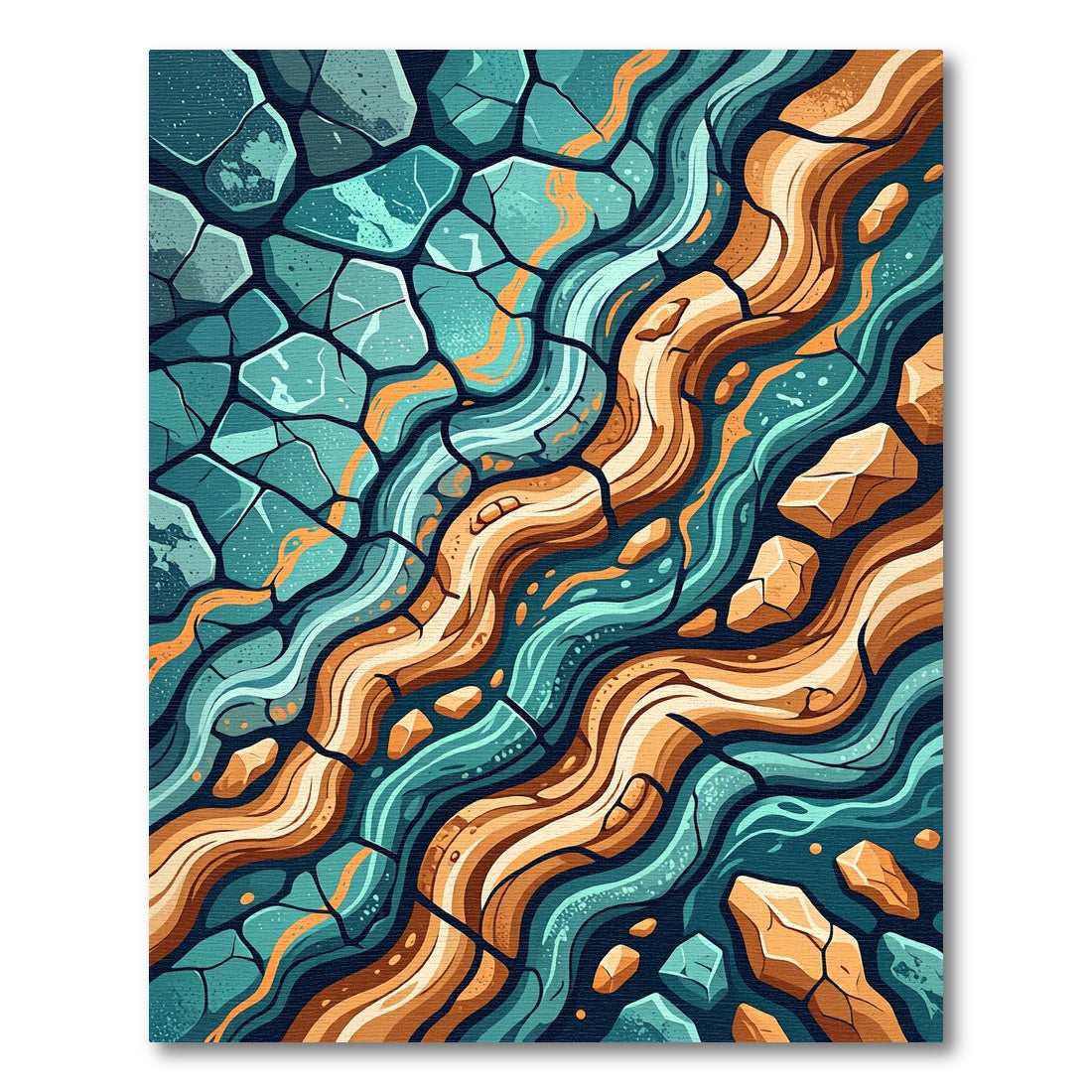 Teal Orange Cracked Earth Wave Rug