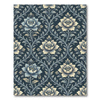 Elegant Navy Cream Floral Damask Rug