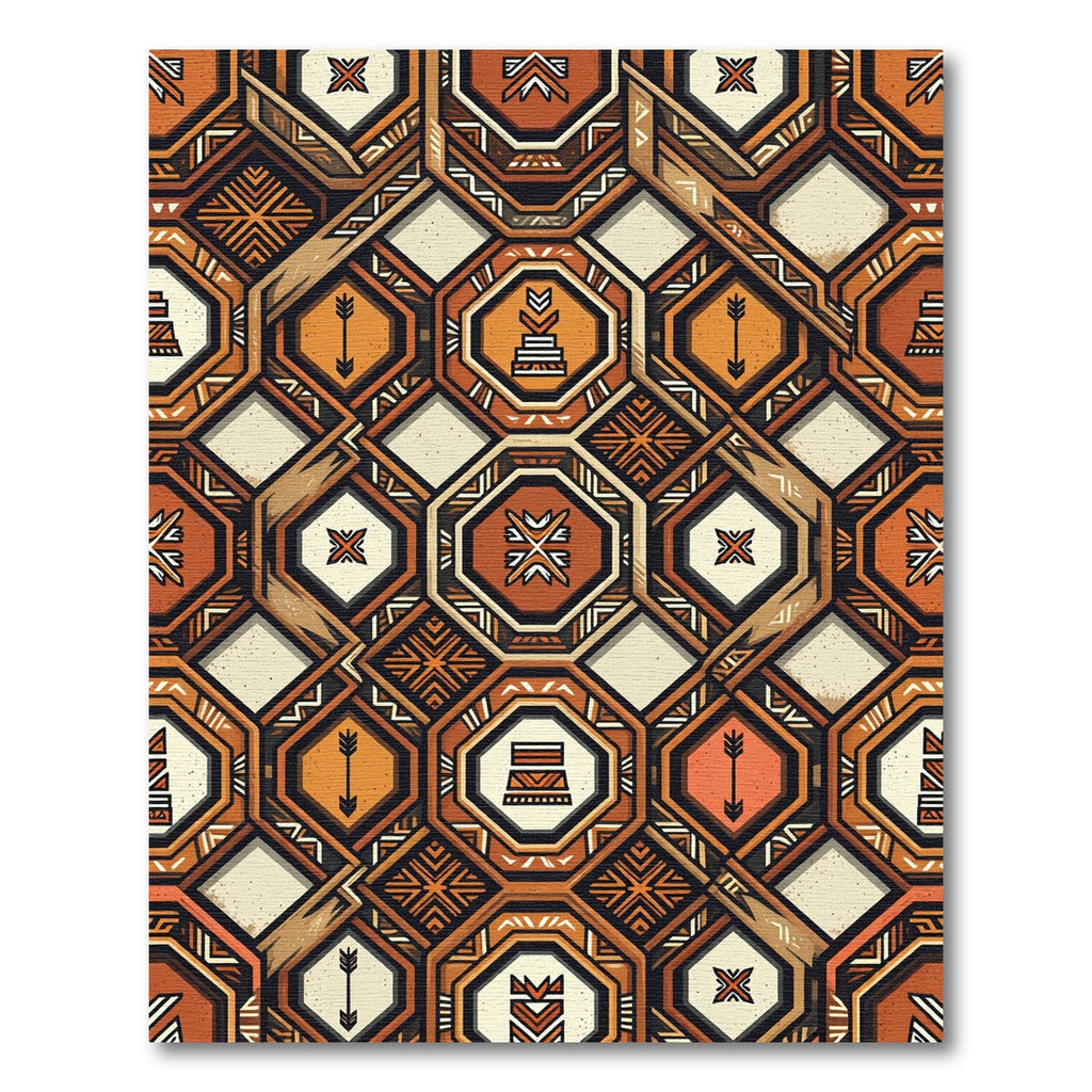 Rustic Ochre Geometric Tribal Pattern Rug
