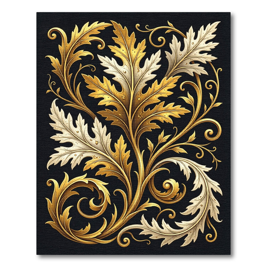 Gold Acanthus Leaf Scrolling Foliage Rug