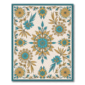 Teal Gold Floral Laurel Arrangement Rug