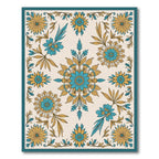 Teal Gold Floral Laurel Arrangement Rug