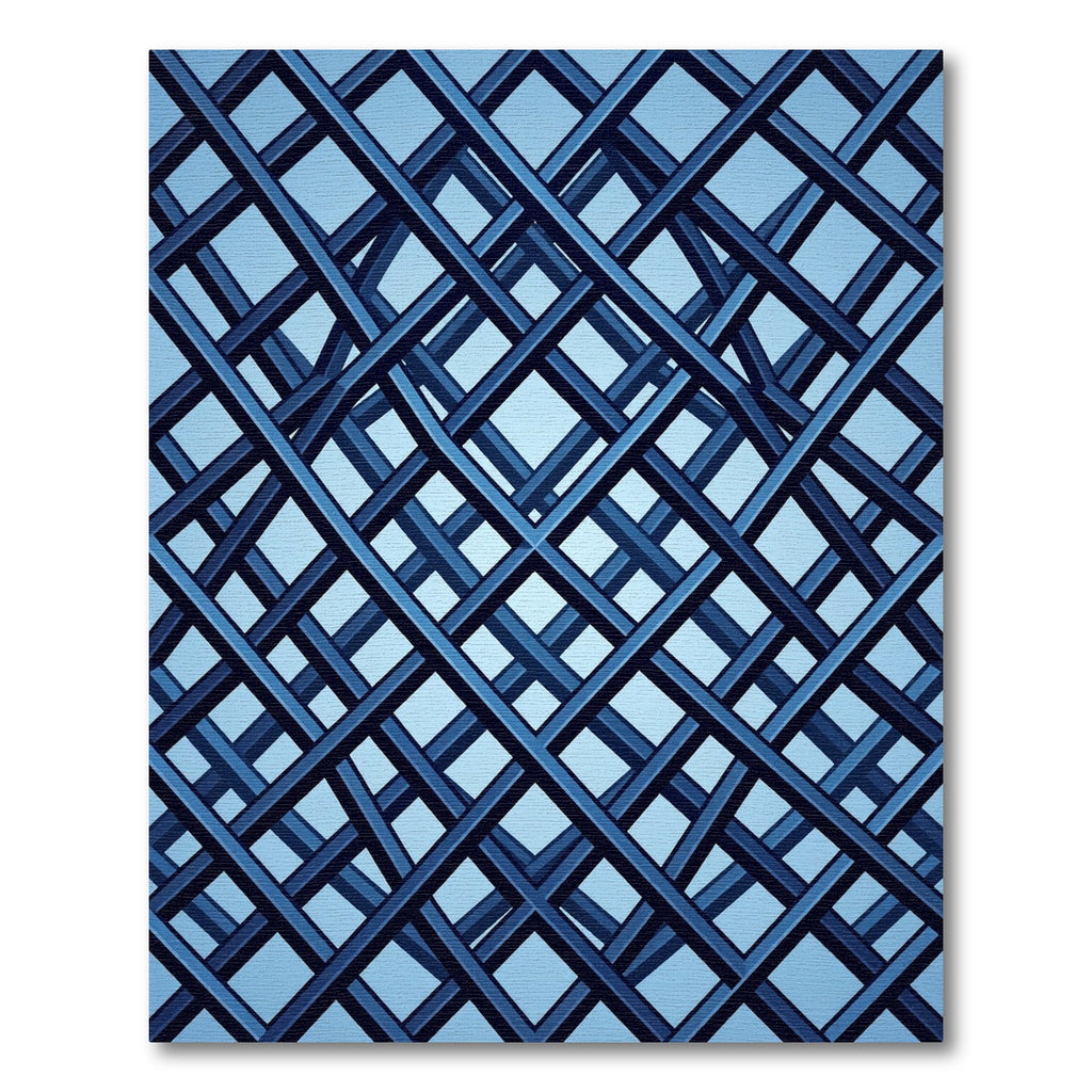 Contemporary Navy Blue Intersecting Lattice Rug