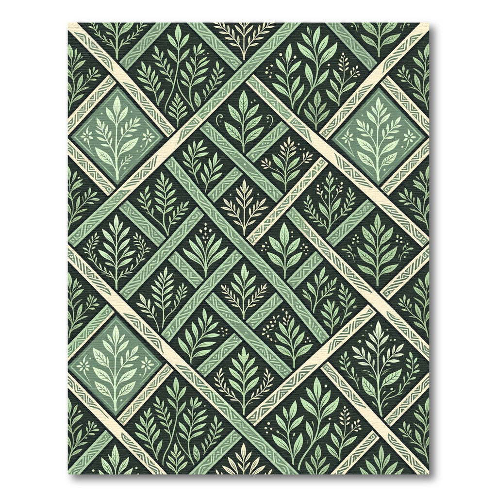 Sage Green Botanical Diamond Lattice Rug