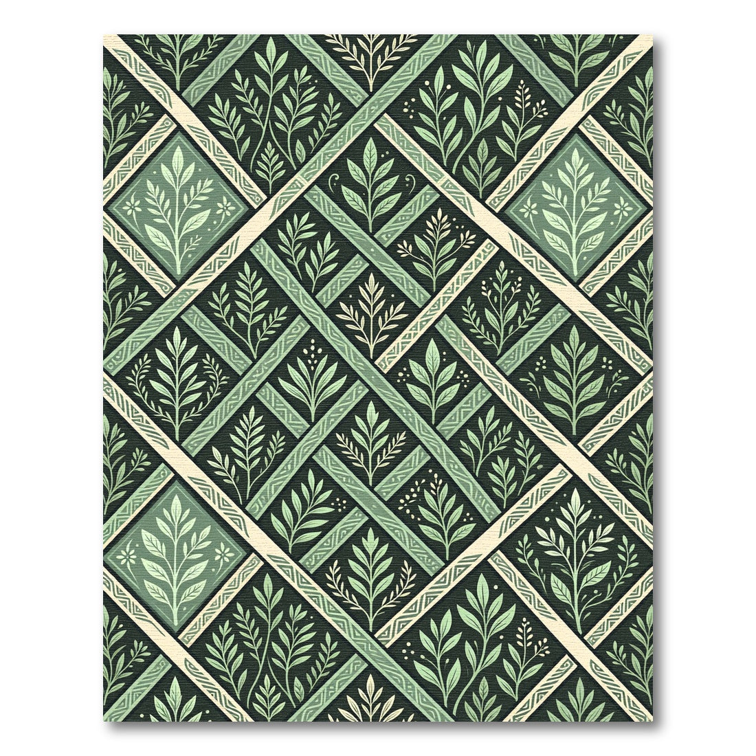 Sage Green Botanical Diamond Lattice Rug
