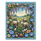 Pastoral Lambs in Floral Wisteria Meadow Rug