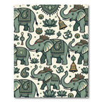 Sage Green Elephant Lotus Boho Illustration Rug