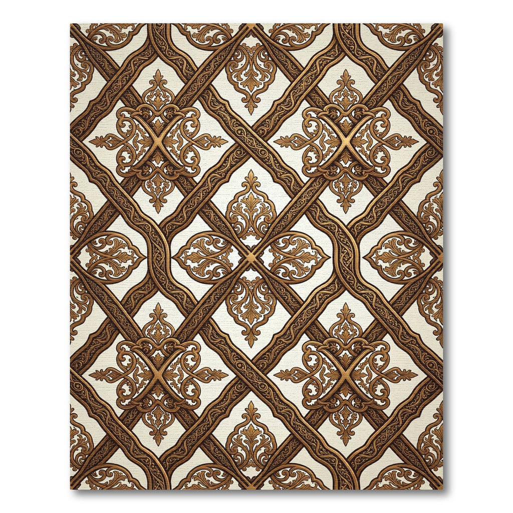 Golden Baroque Lattice Filigree Rug