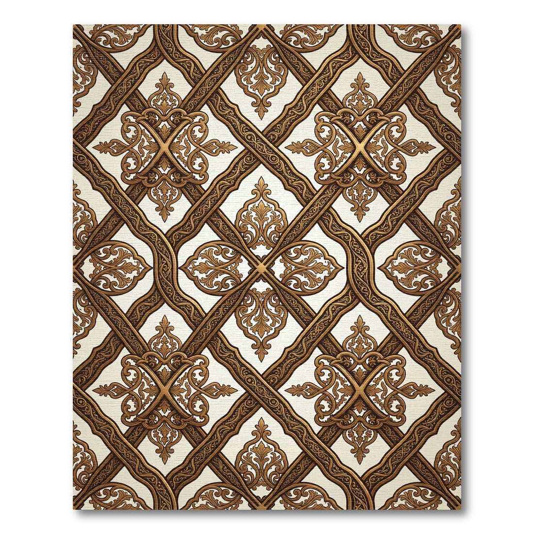 Golden Baroque Lattice Filigree Rug