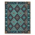 Ornate Turquoise Floral Diamond Border Rug