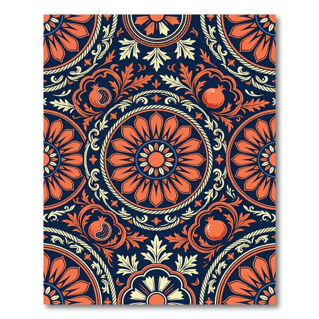 Midnight Orange Pomegranate Floral Medallion Rug