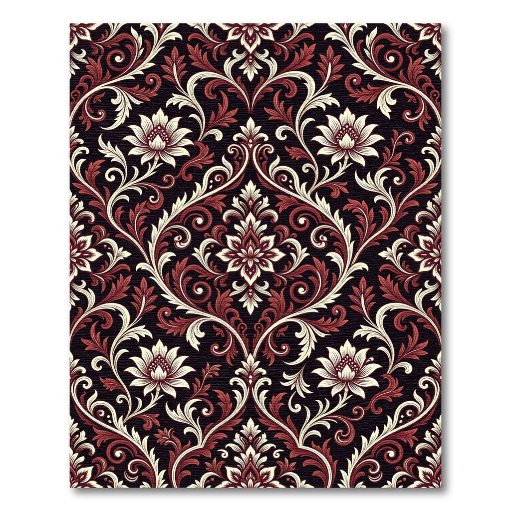 Rich Burgundy Cream Floral Damask Rug