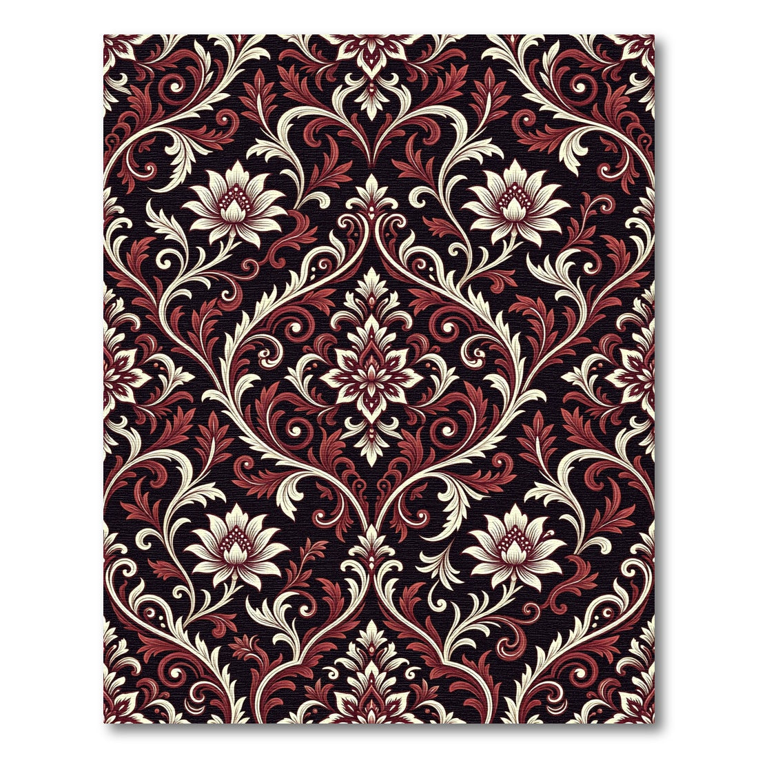Rich Burgundy Cream Floral Damask Rug