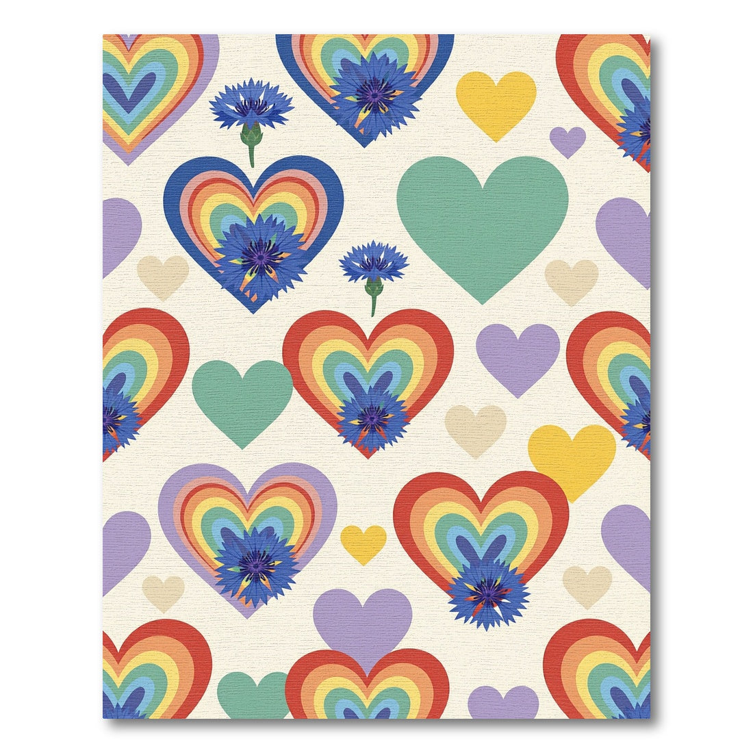 Vibrant Rainbow Heart Cornflower Floral Field Rug