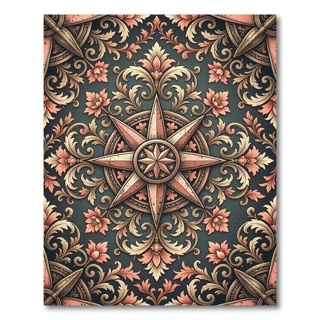 Ornate Compass Rose Floral Brocade Rug