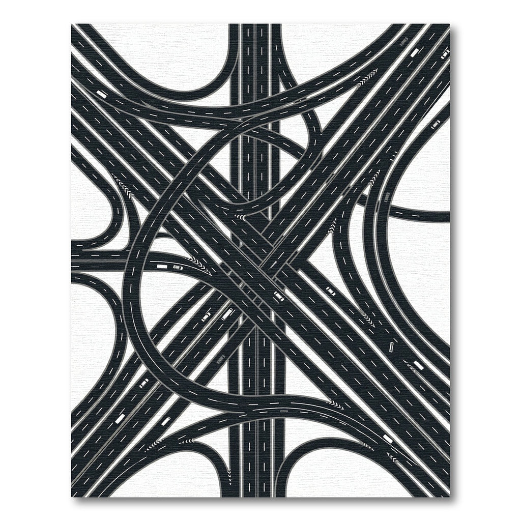 Modern Monochrome Intersecting Highway Junction Rug