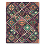 Terracotta Green Floral Diamond Collage Rug