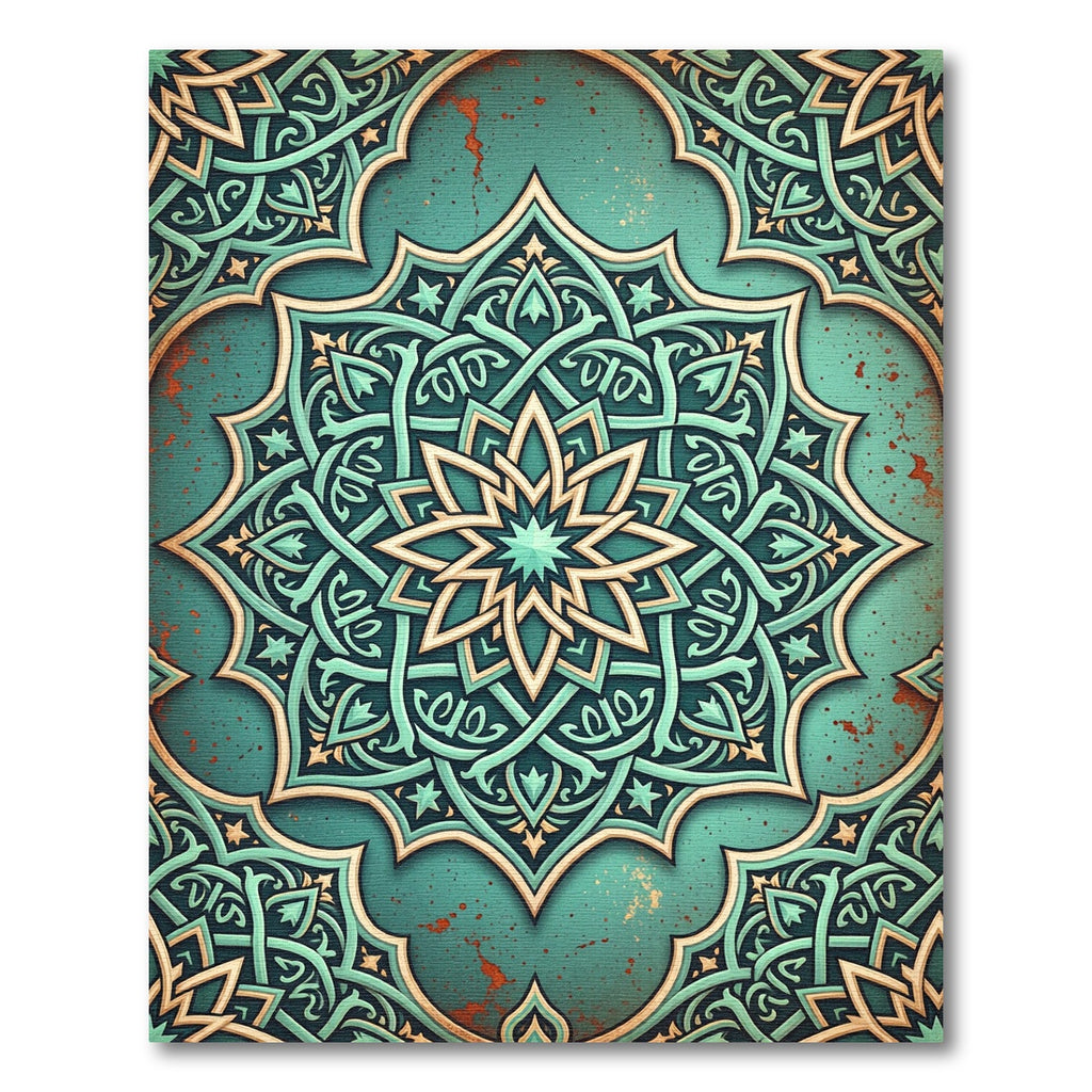 Mint Green Teal Intricate Arabesque Circular Rug