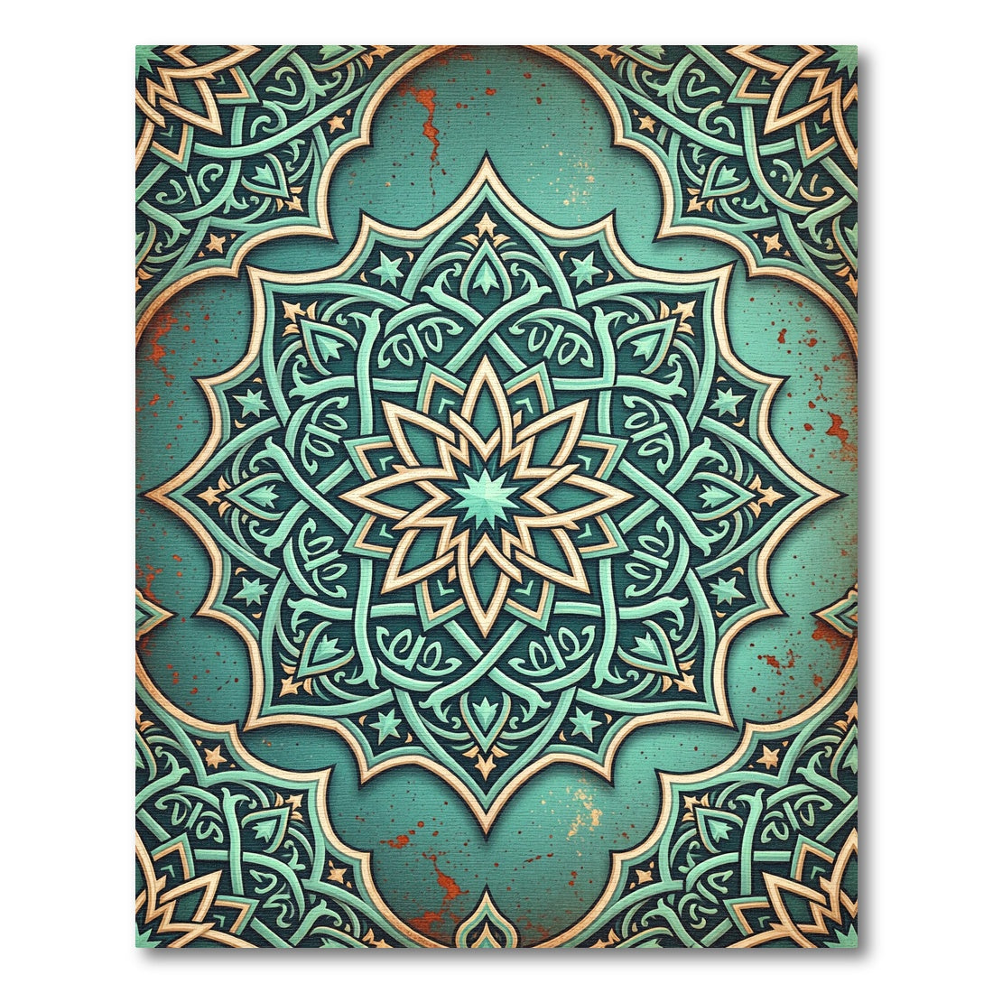Mint Green Teal Intricate Arabesque Circular Rug