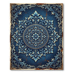 Vintage Navy Blue Floral Medallion Rug