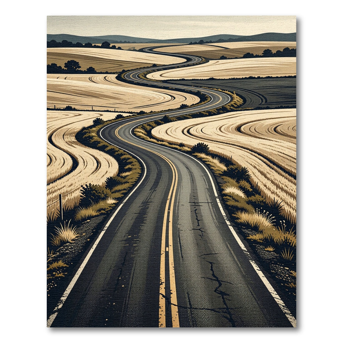 Winding Country Road Scenic Landscape Rug