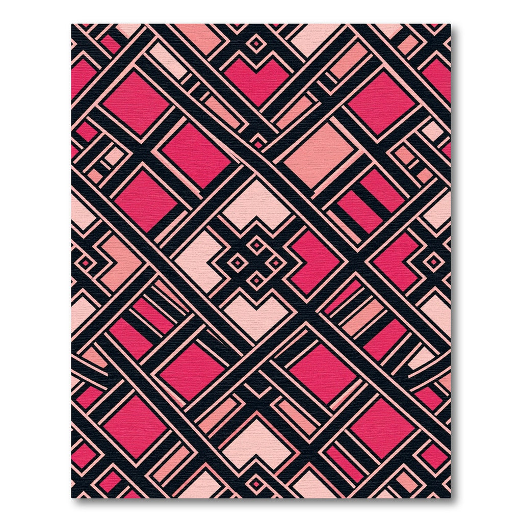 Geometric Magenta and Blush Art Deco Rug