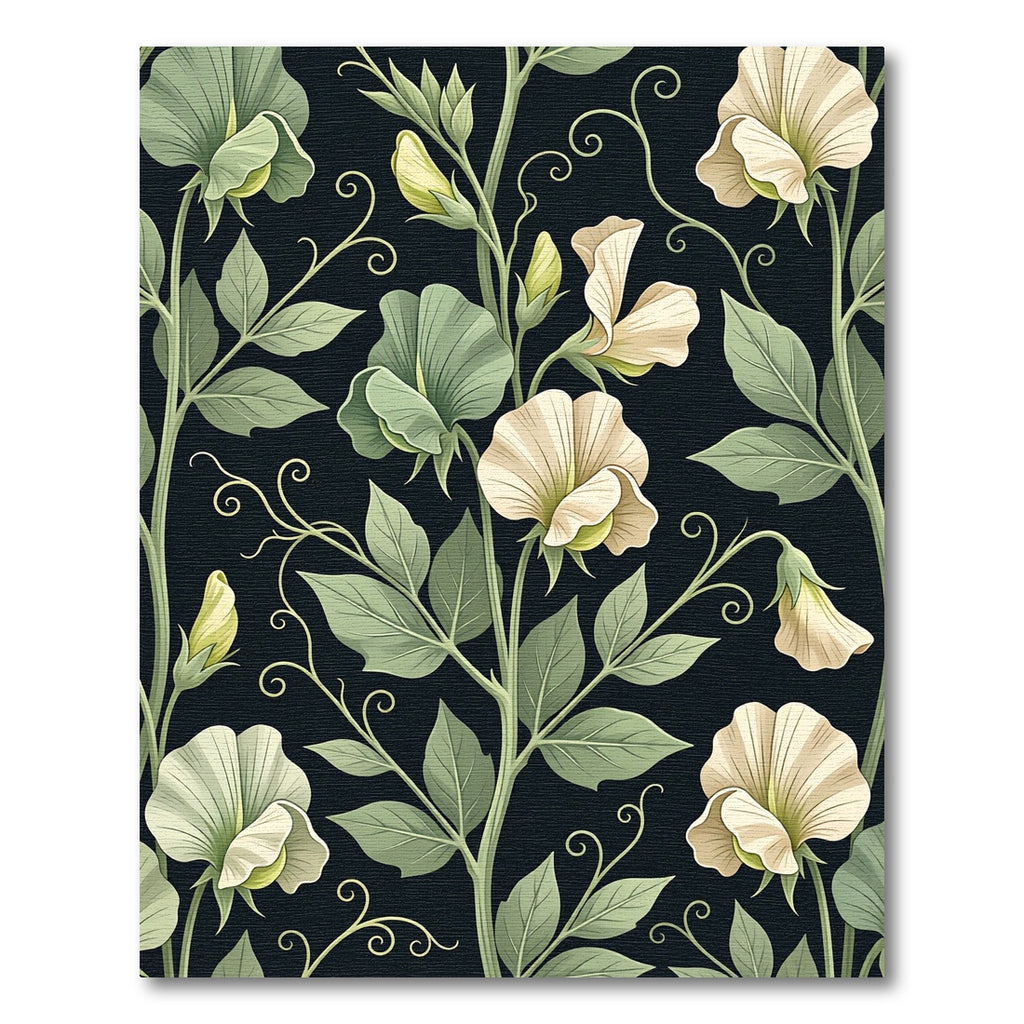 Cream Sweet Pea Botanical Black Rug