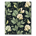 Cream Sweet Pea Botanical Black Rug