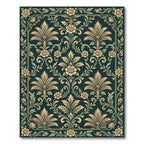 Elegant Dark Emerald Rose Damask Rug