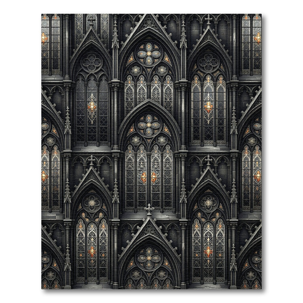Gothic Charcoal Cathedral Arched Stone Facade Rug