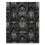 Gothic Charcoal Cathedral Arched Stone Facade Rug