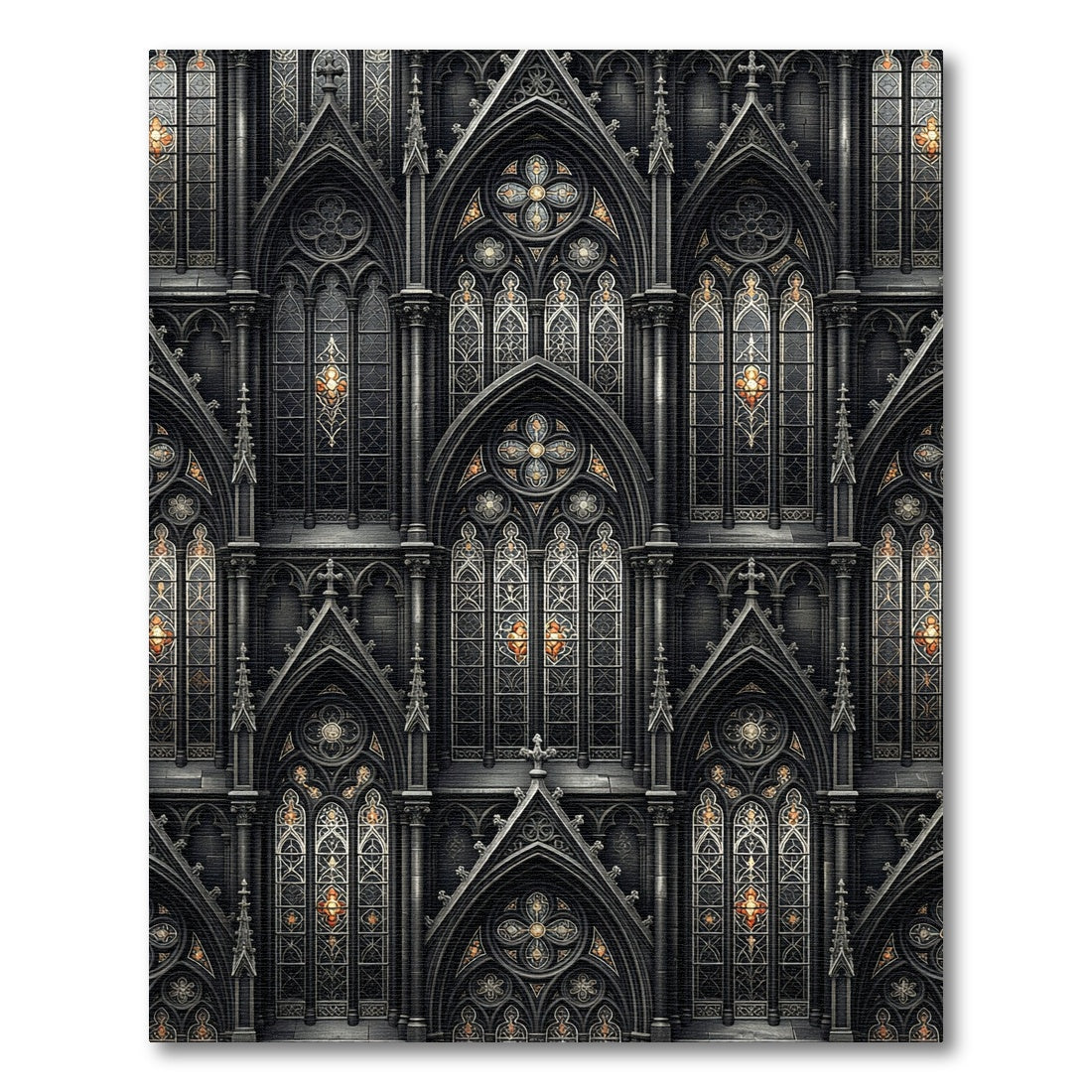 Gothic Charcoal Cathedral Arched Stone Facade Rug