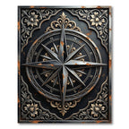 Ornate Compass Rose Black Gold Rug