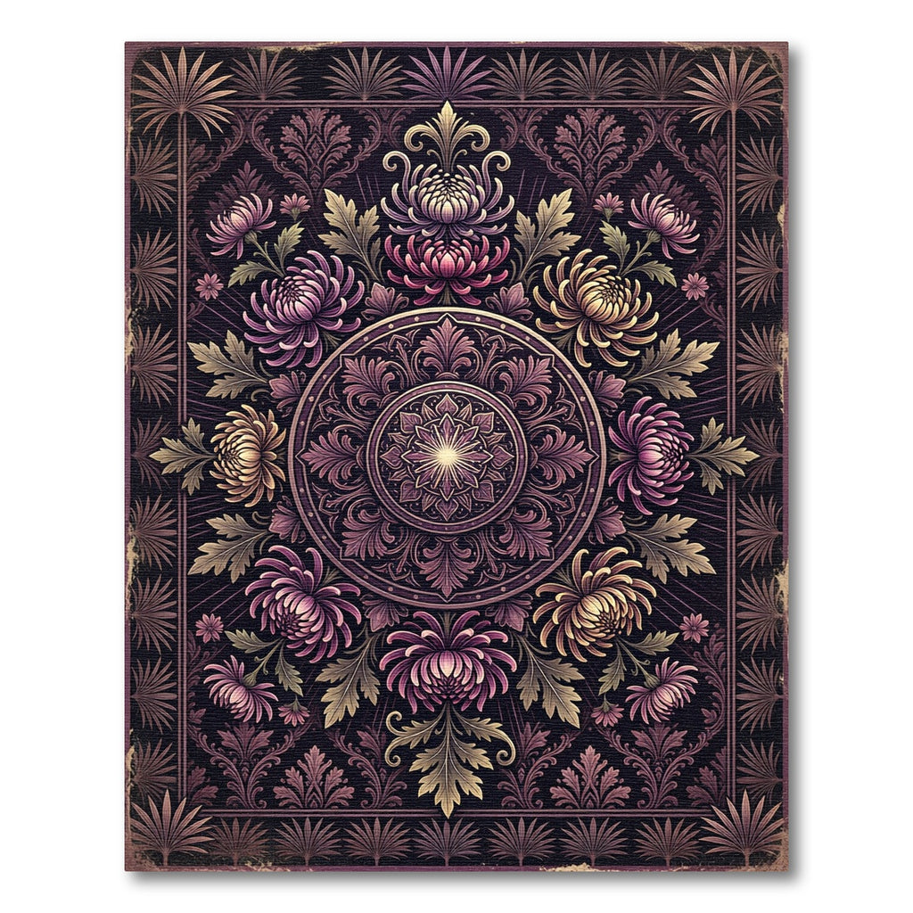 Ornate Plum Chrysanthemum Botanical Medallion Rug