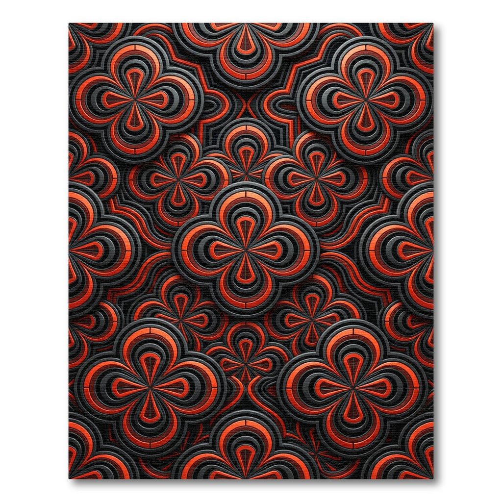 Modern Crimson Black Interlocking Floral Rug