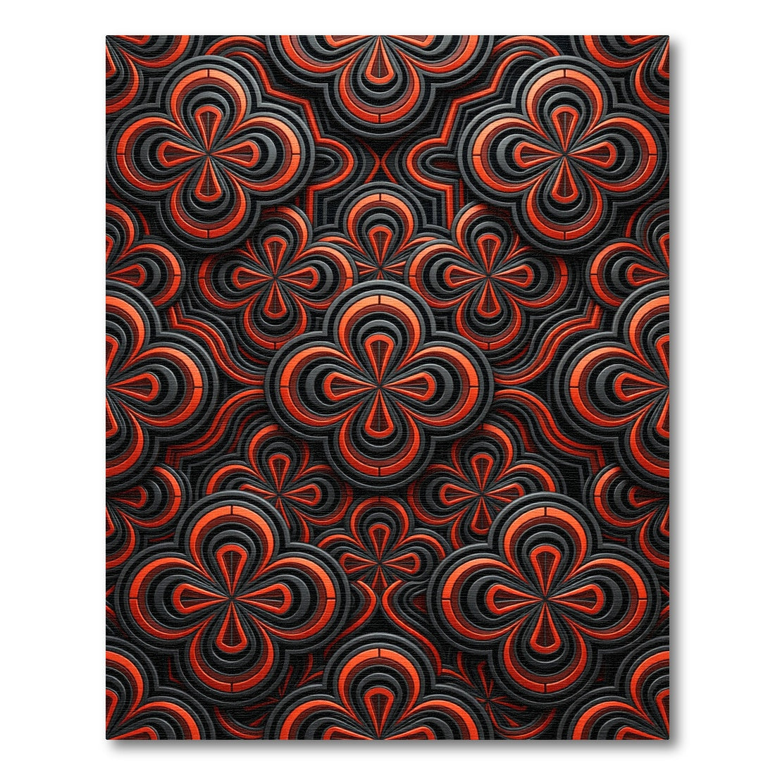 Modern Crimson Black Interlocking Floral Rug