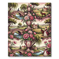 Vintage Pink Floral Landscape Vases Rug