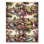 Vintage Pink Floral Landscape Vases Rug