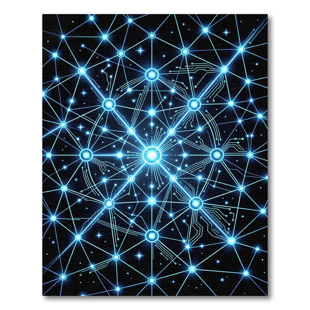 Electric Blue Cybernetic Star Network Rug
