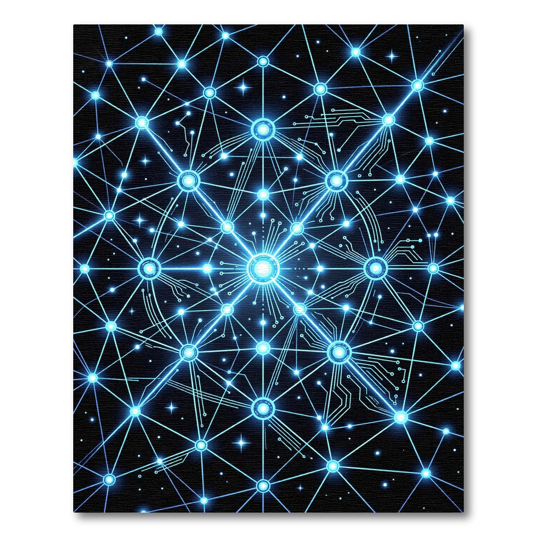 Electric Blue Cybernetic Star Network Rug