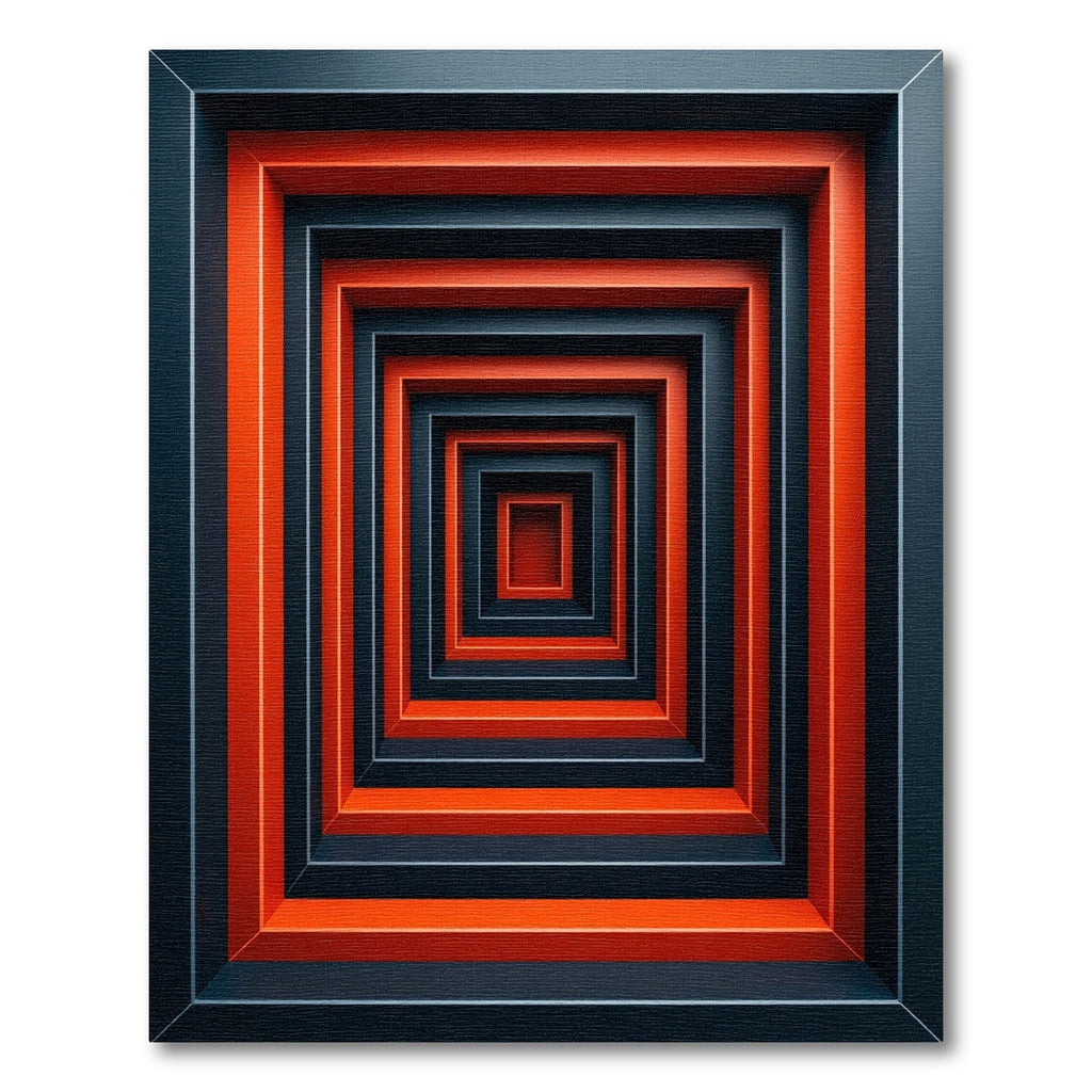Fiery Red Black Concentric Square Rug