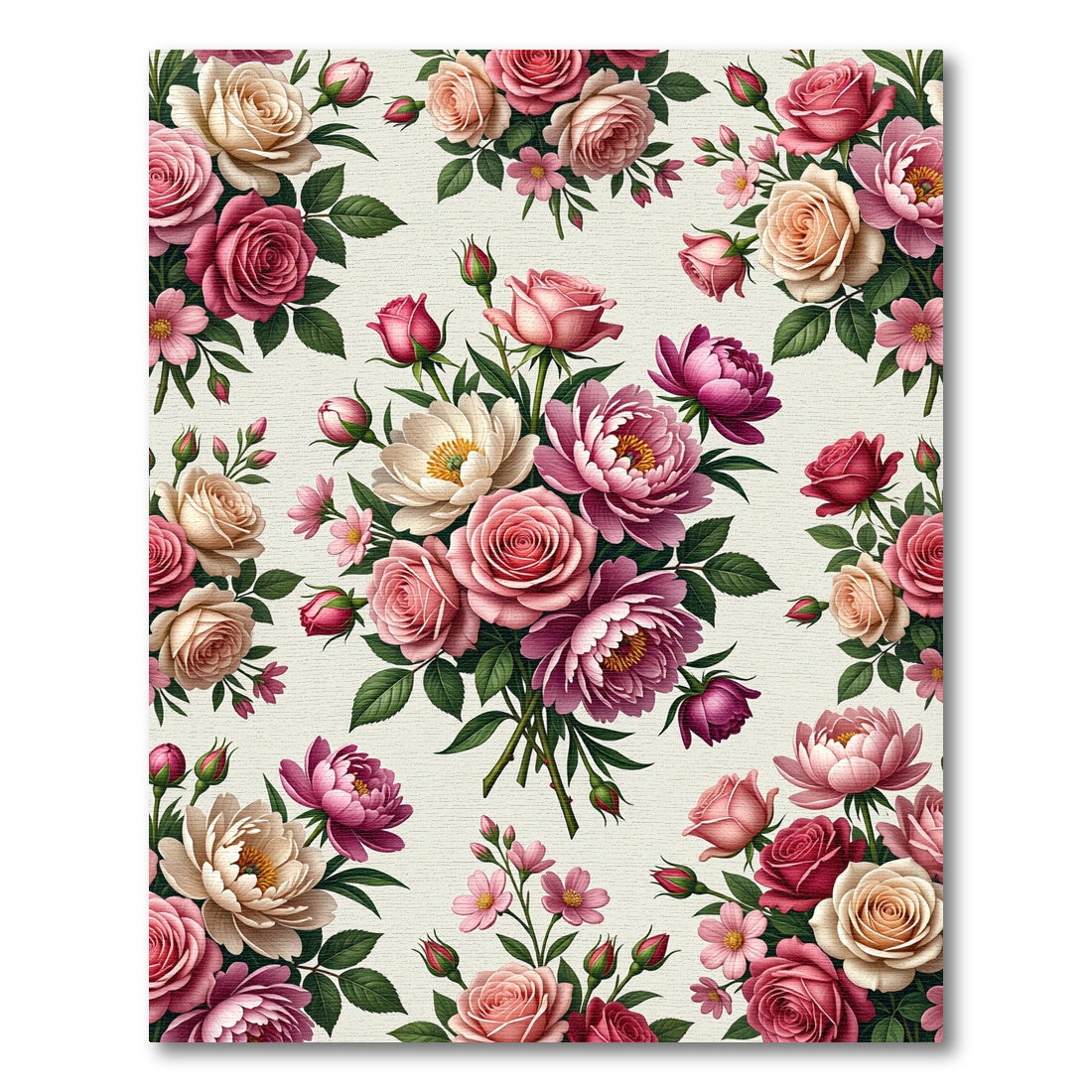 Elegant Pastel Rose Peony Floral Bouquet Rug