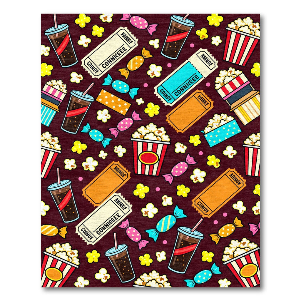 Playful Retro Cinema Snack Popcorn Collage Rug