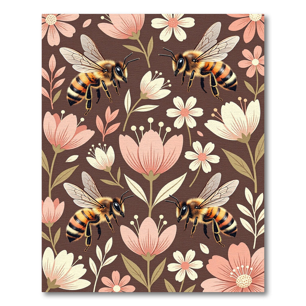 Earthy Brown Bees with Blush Florals Rug