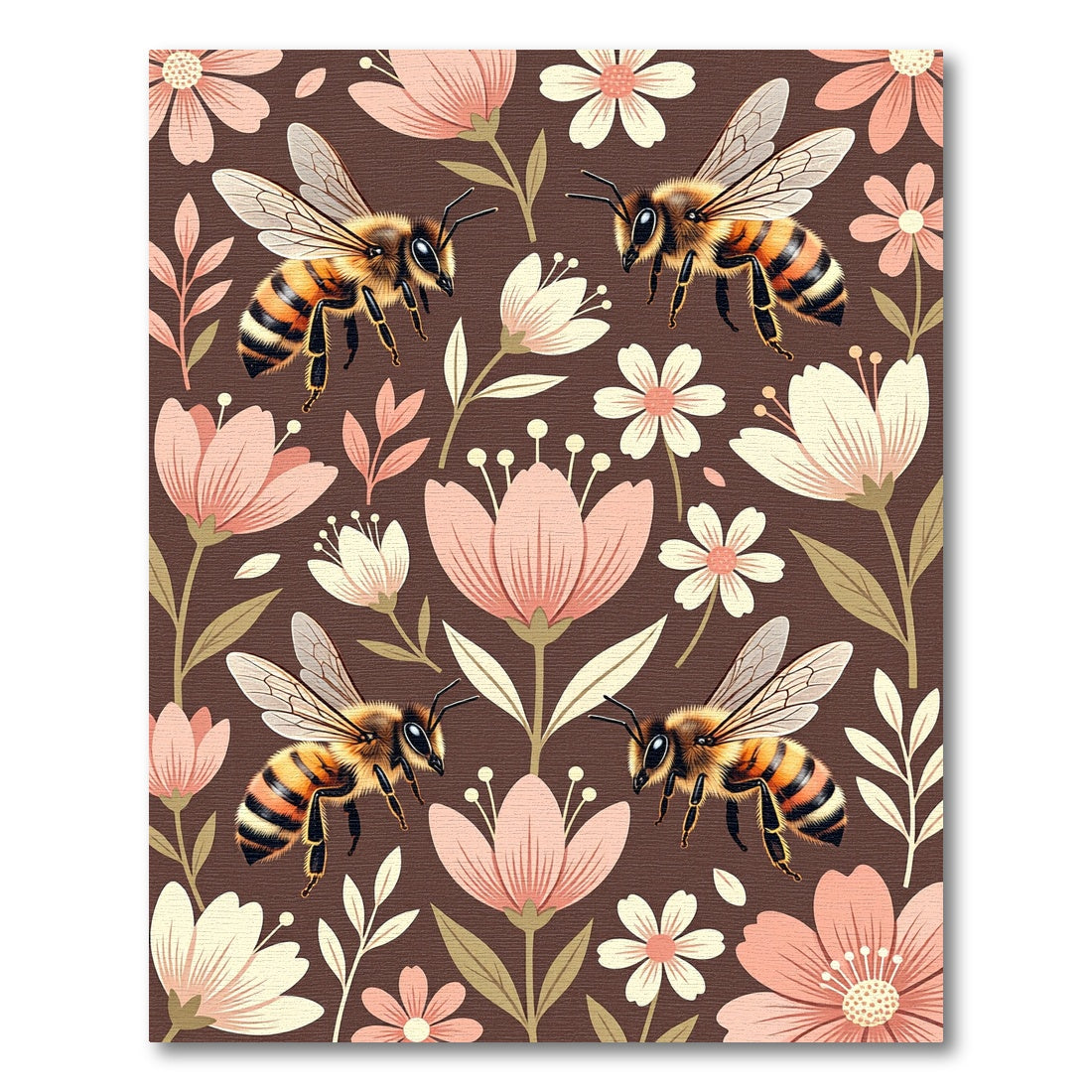Earthy Brown Bees with Blush Florals Rug