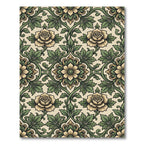 Victorian Cream and Olive Floral Damask Rug