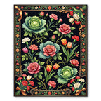 Vintage Red Rose Cabbage Floral Bouquet Rug