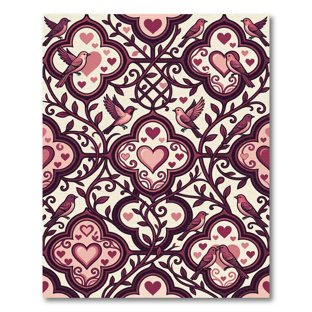 Romantic Pink Birds Hearts Vines Swirl Rug