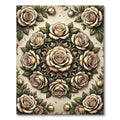 Elegant Cream Rose Floral Medallion Rug